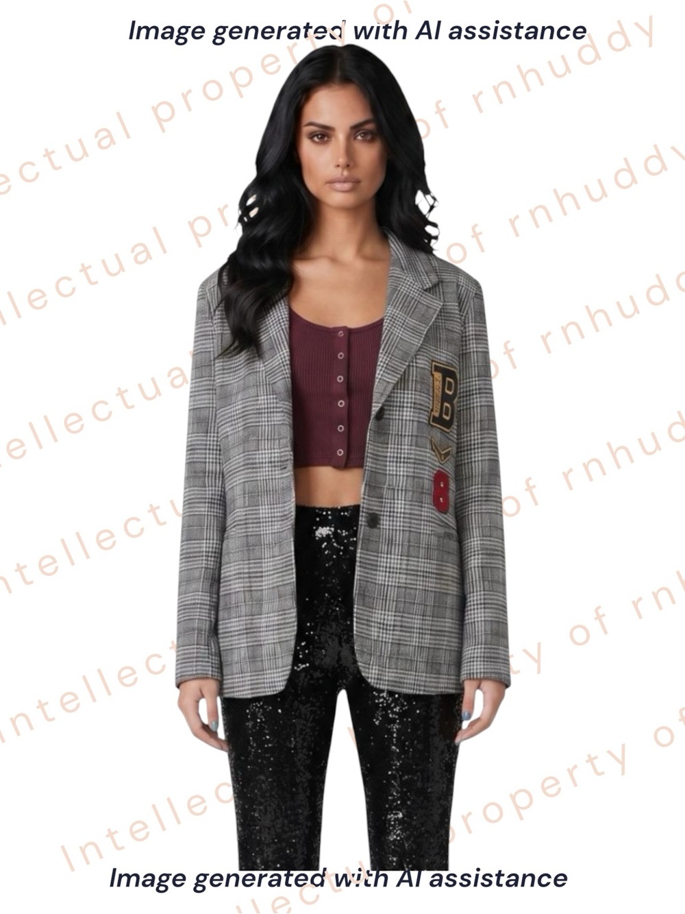 NWT Edikted S grey plaid patchwork blazer
